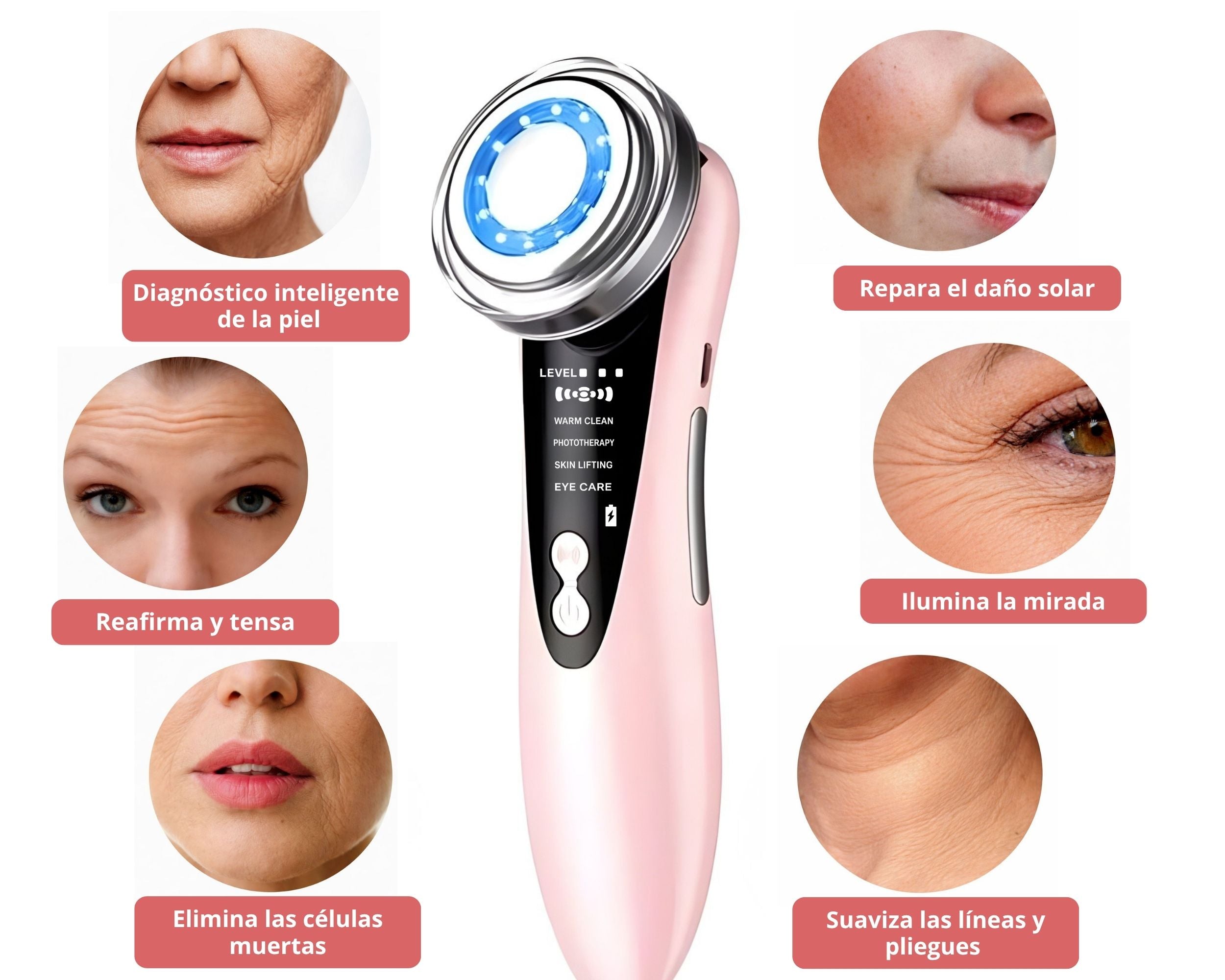 Masajeador Facial 4 en 1 con Luz Led | Lifting, Arrugas y Ojeras